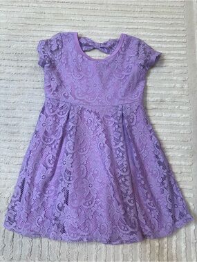 Girls' Lilac Lace A-Line Dress with Short Sleeves
